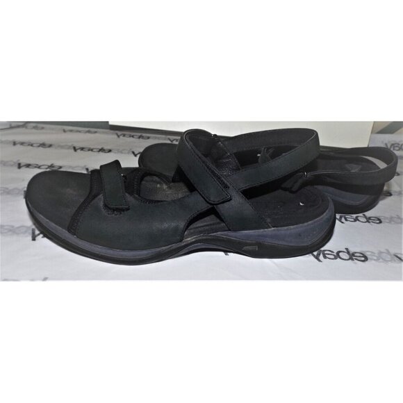 Clark's Springers 7M black sandals, ankle strap, 2 Hook & Loop closures leather - Picture 2 of 5
